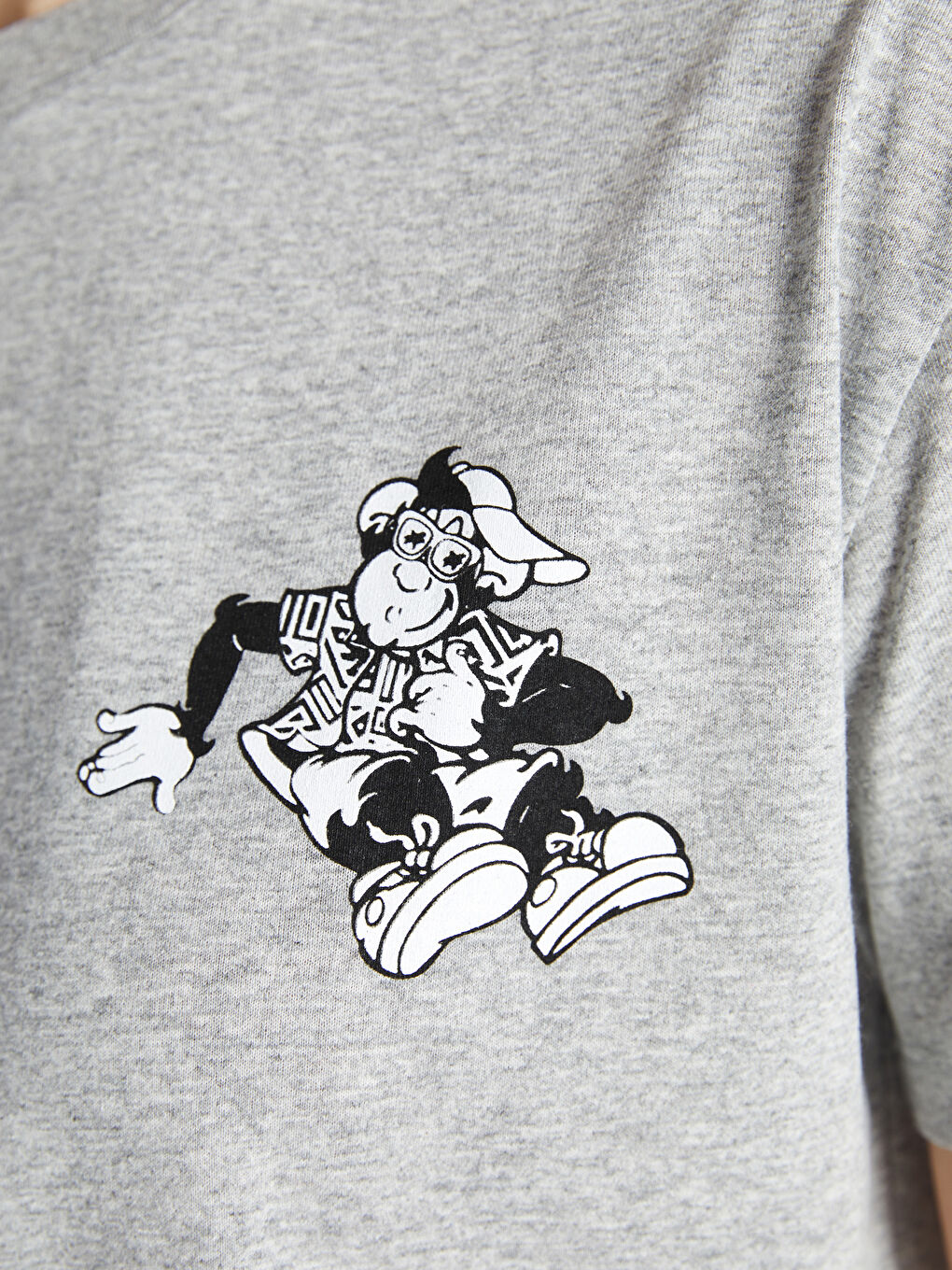 Gri Nostaljik Maymun Baskılı Kadın Tişört-3