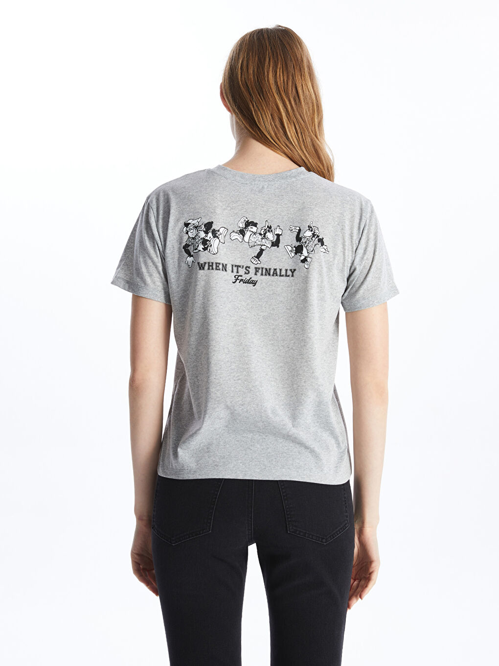 Gri Nostaljik Maymun Baskılı Kadın Tişört-4