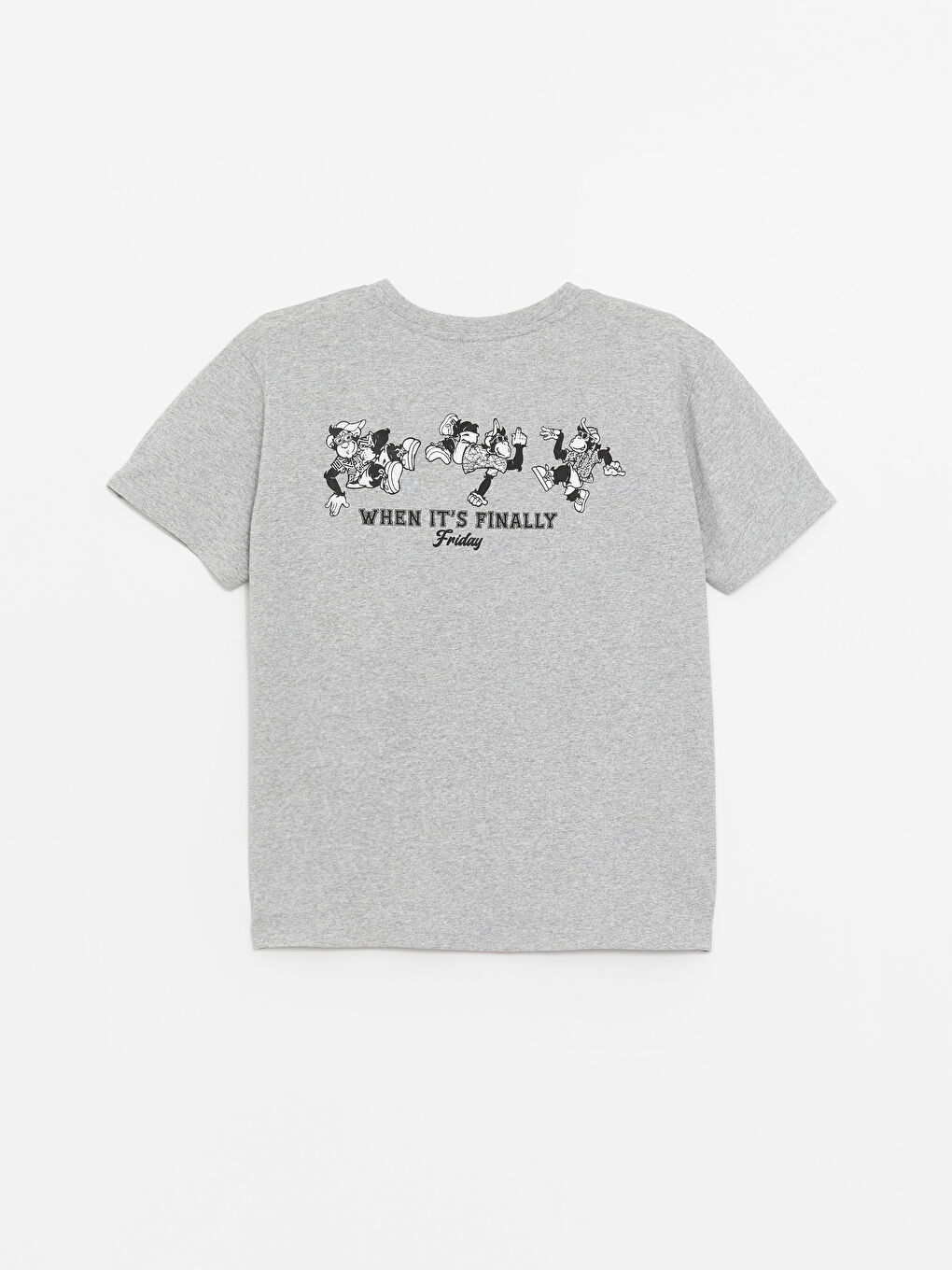 Gri Nostaljik Maymun Baskılı Kadın Tişört-6