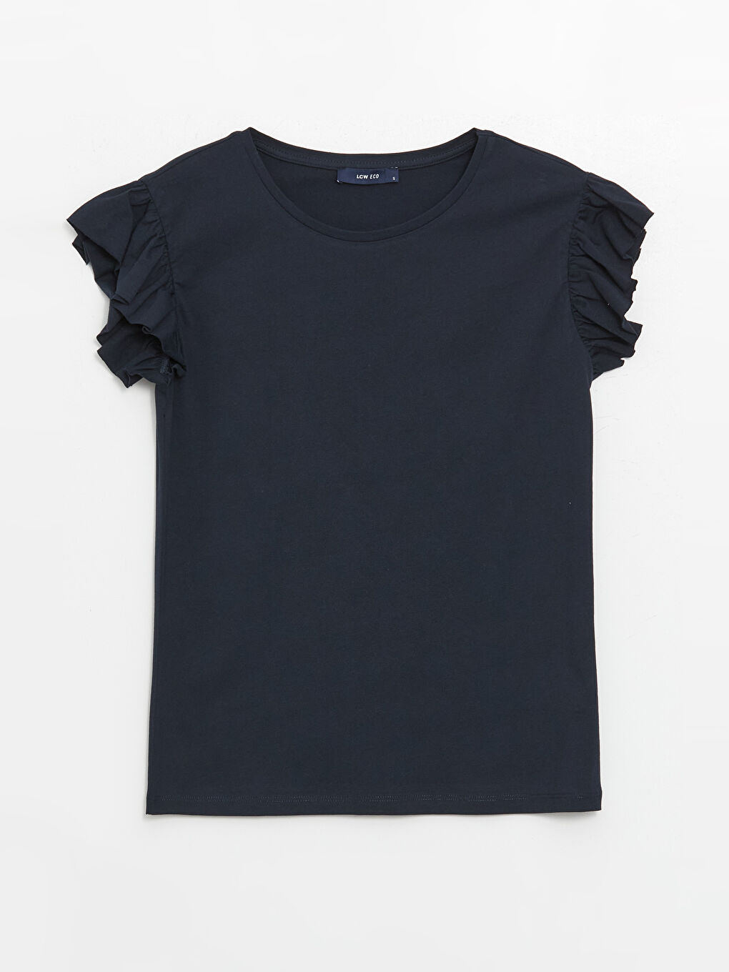 Lacivert Bisiklet Yaka Düz Kısa Kollu Kadın Tişört-5