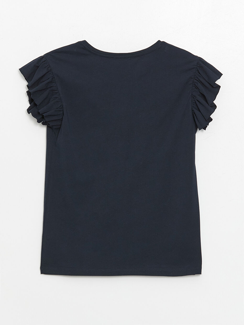 Lacivert Bisiklet Yaka Düz Kısa Kollu Kadın Tişört-6