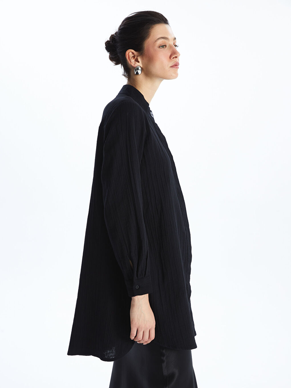 Siyah Kadın Hakim Yaka Düz Gömlek Tunik-1
