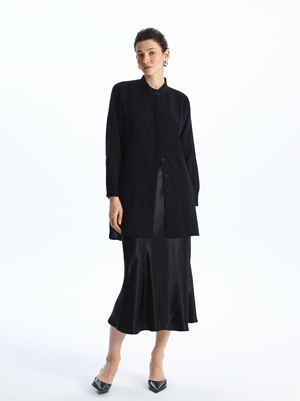 Siyah Kadın Hakim Yaka Düz Gömlek Tunik-2
