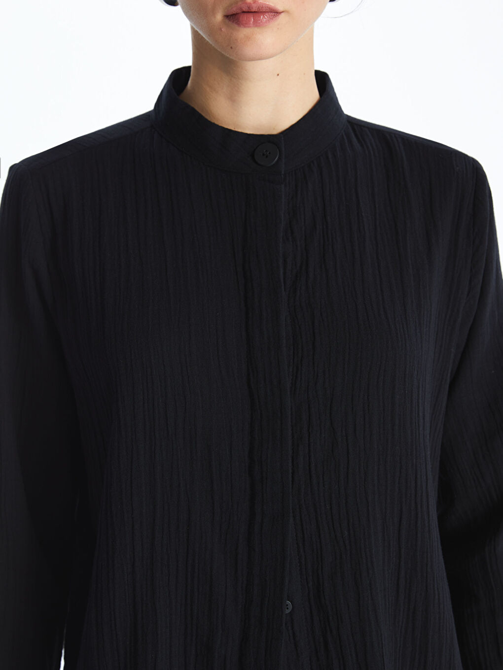 Siyah Kadın Hakim Yaka Düz Gömlek Tunik-3