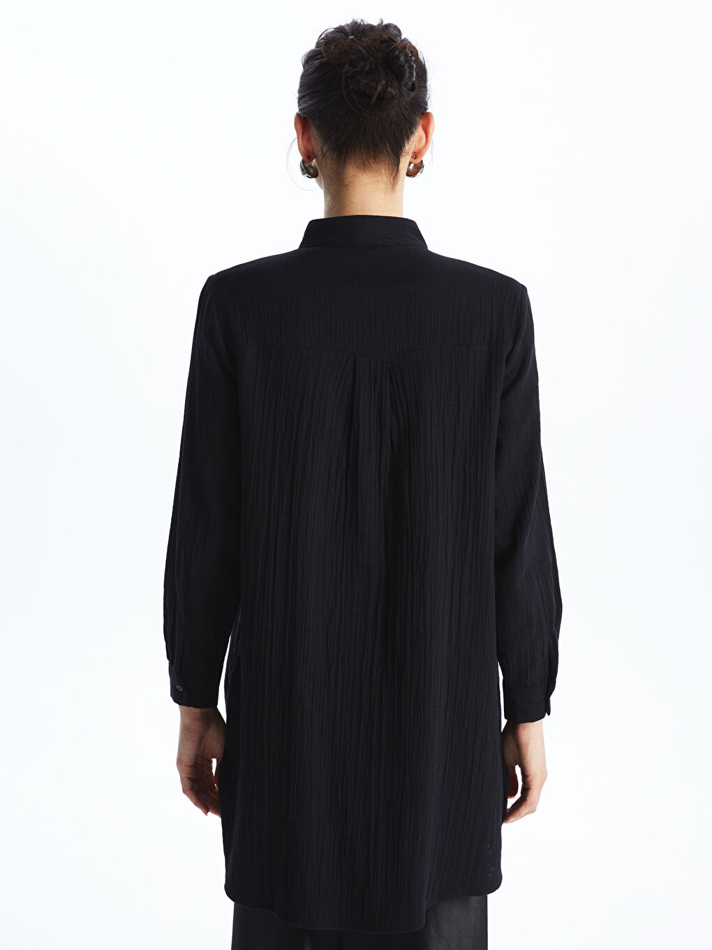 Siyah Kadın Hakim Yaka Düz Gömlek Tunik-4