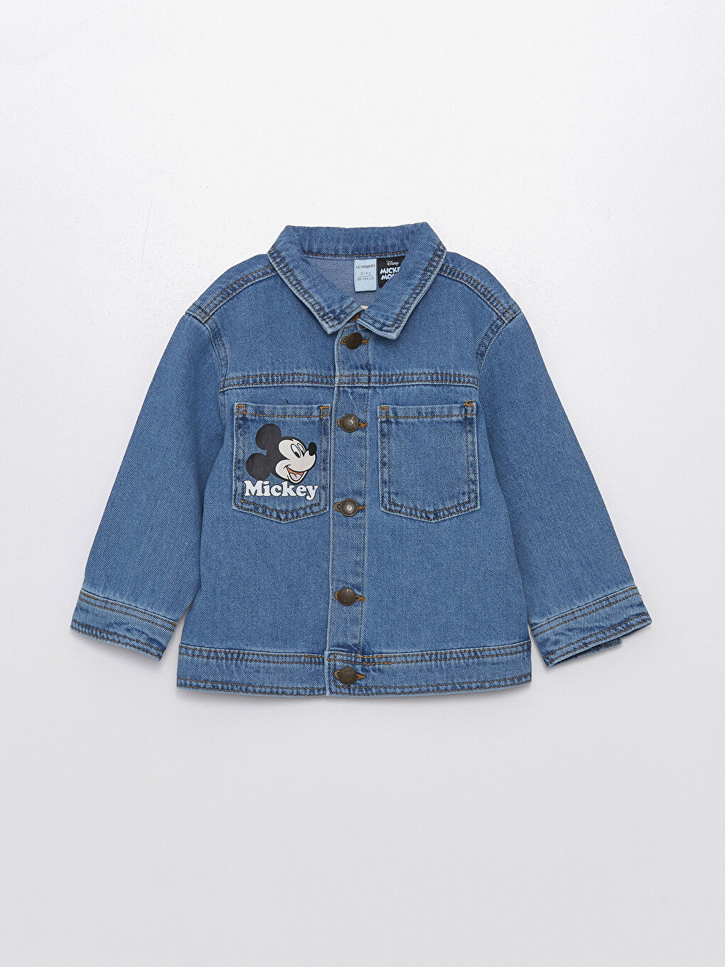 LCW baby Orta İndigo Rodeo Mickey Mouse Baskılı Erkek Bebek Jean Ceket - 1