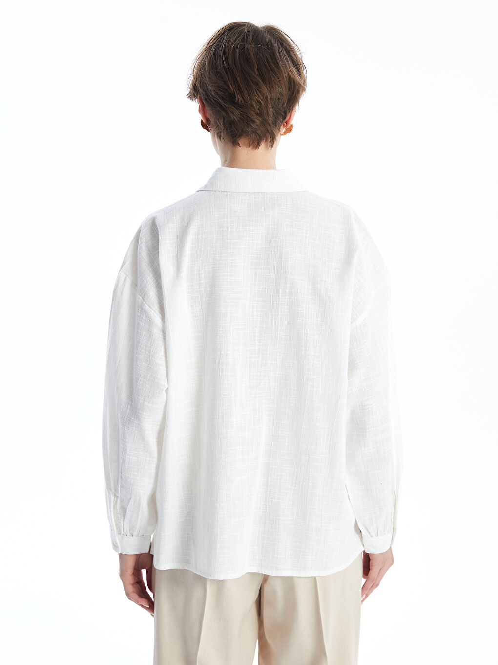 Self-Patterned Long Sleeve Oversize Women's Shirt -S4II29Z8-FFB