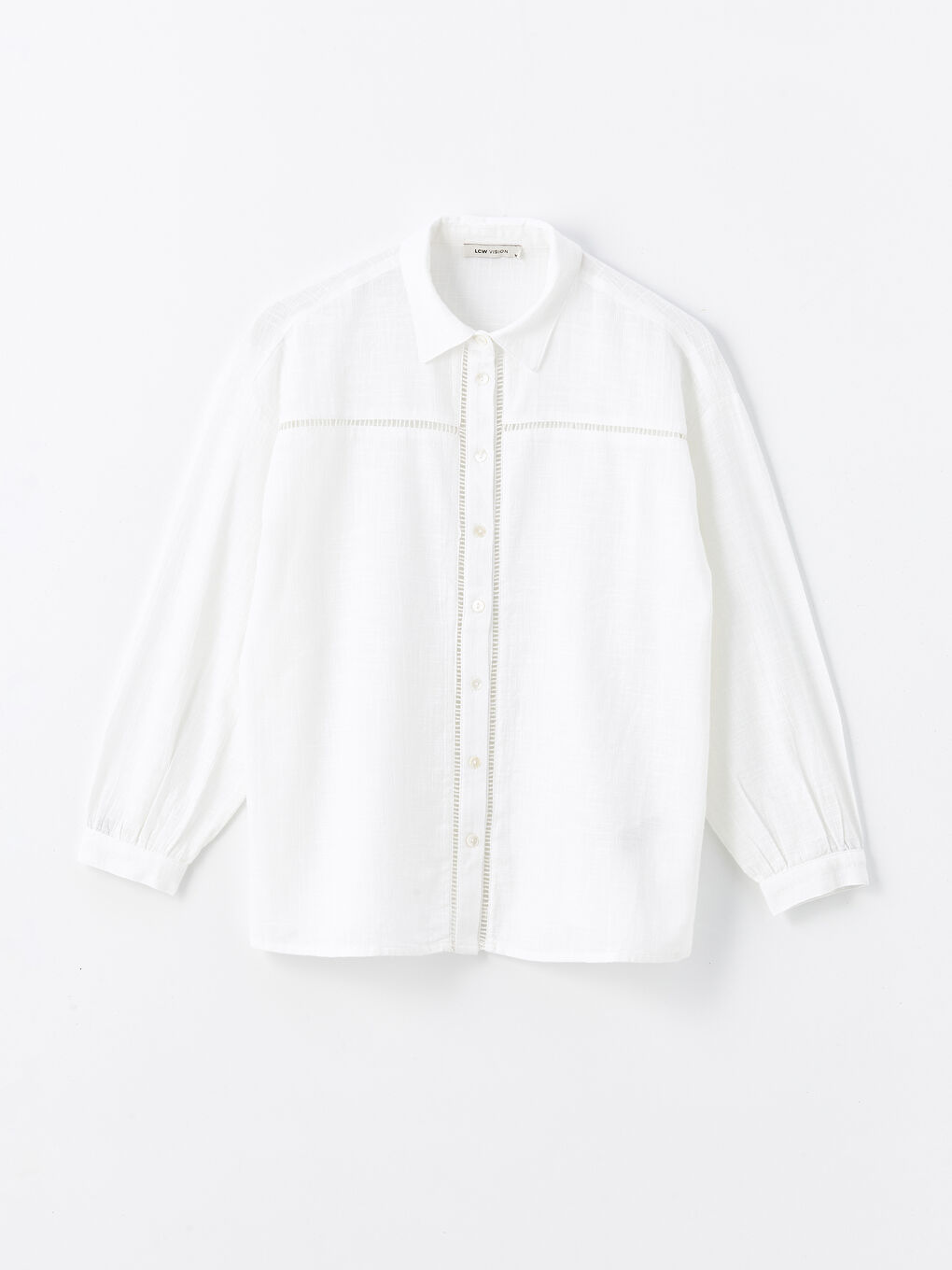 Self-Patterned Long Sleeve Oversize Women's Shirt -S4II29Z8-FFB