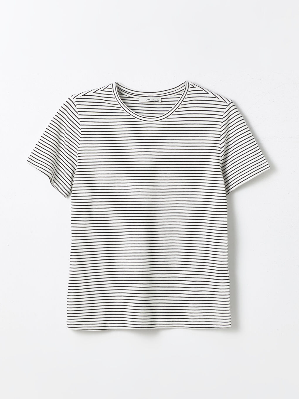 Siyah Bisiklet Yaka Çizgili Kısa Kollu Kadın Tişört-5