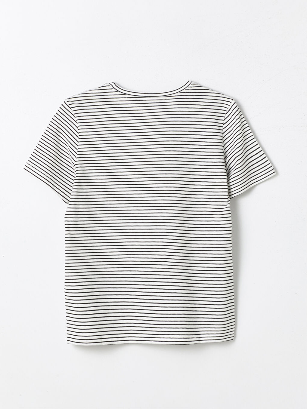 Siyah Bisiklet Yaka Çizgili Kısa Kollu Kadın Tişört-6