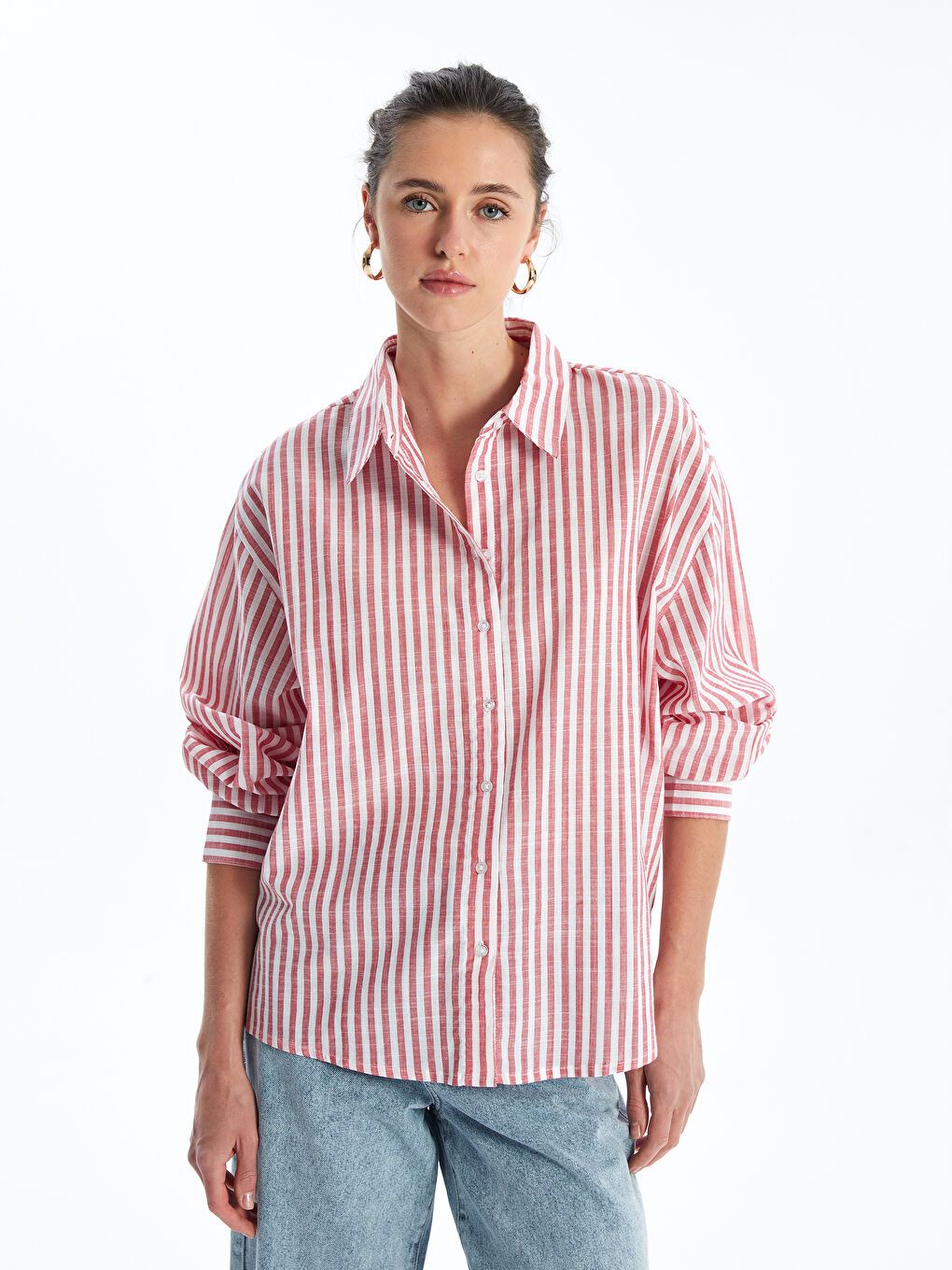 LCW Vision Striped Oversize Poplin Women's Shirt -S4II40Z8-LJE