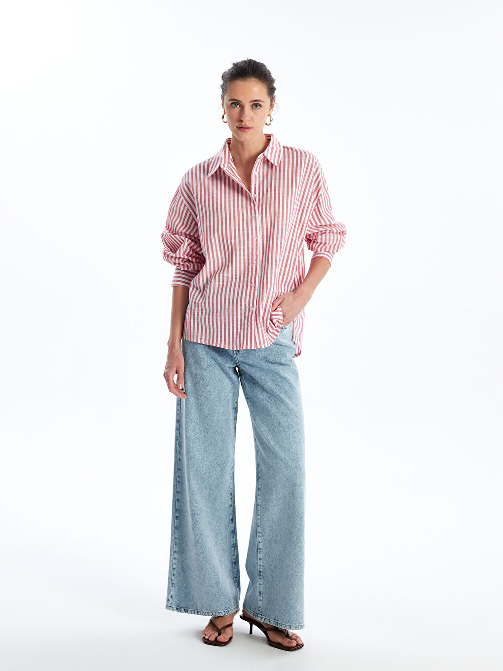 LCW Vision Striped Oversize Poplin Women's Shirt -S4II40Z8-LJE