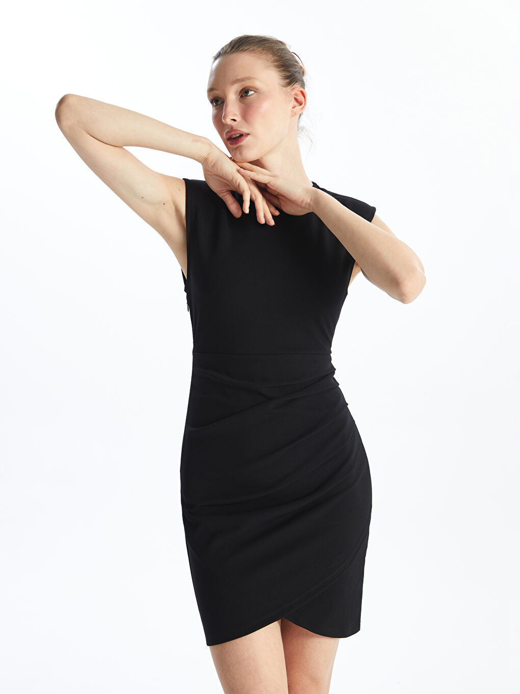 Women's Crew Neck Plain Dress -S4II41Z8-CVL
