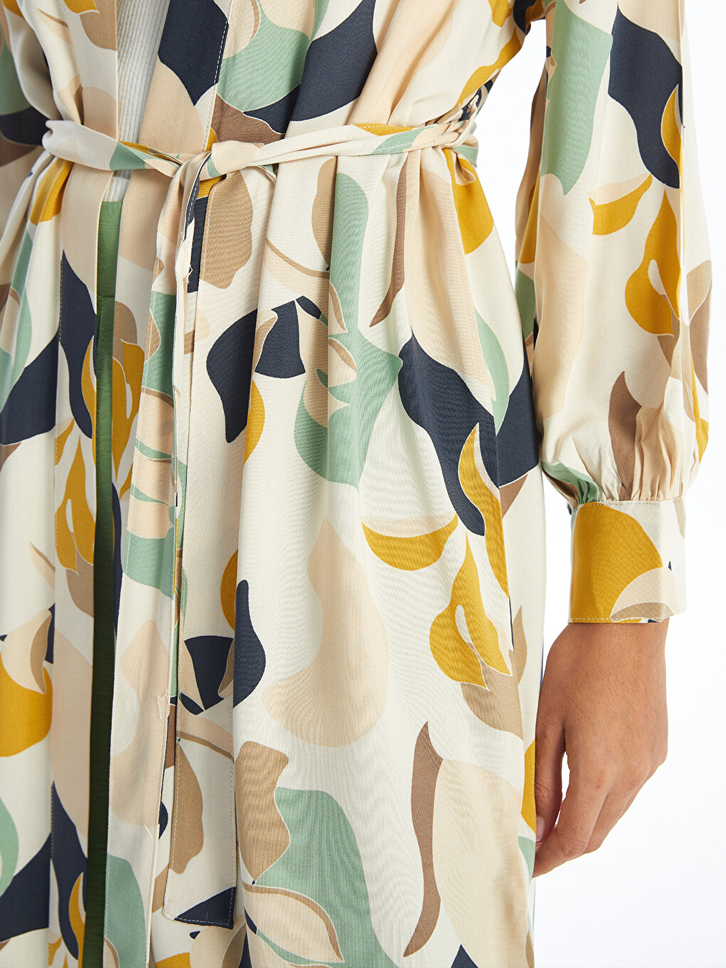 Shawl Collar Patterned Long Sleeve Oversize Women's Kimono-2