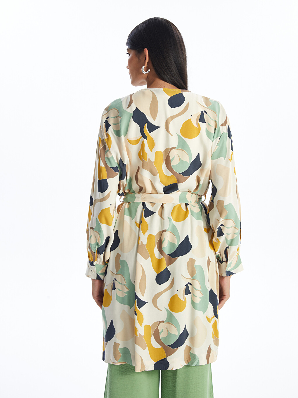 Shawl Collar Patterned Long Sleeve Oversize Women's Kimono-3