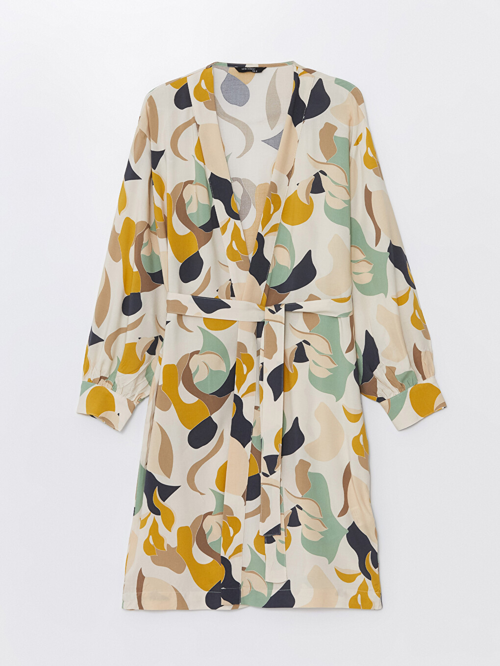 Shawl Collar Patterned Long Sleeve Oversize Women's Kimono-4
