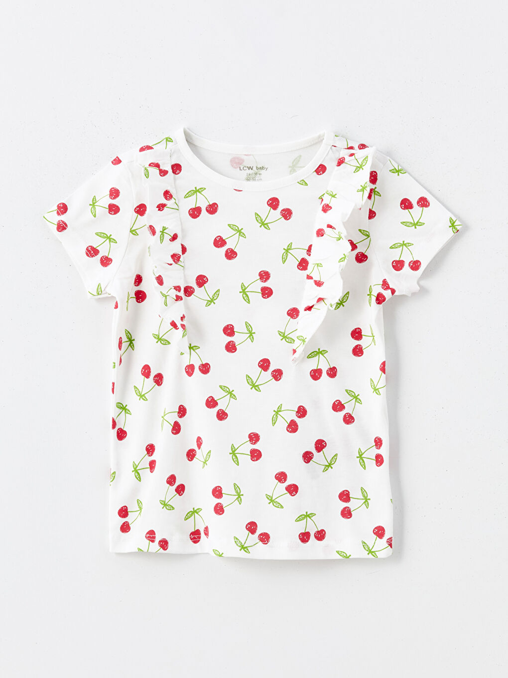 Ekru Bisiklet Yaka Kısa Kollu Baskılı Kız Bebek Pijama Üst