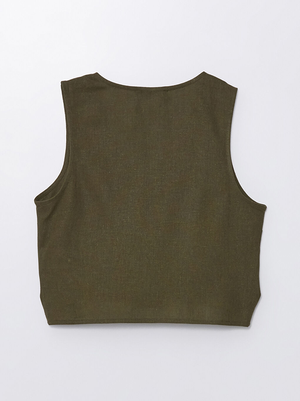 V-Neck Plain Linen Blend Women's Blouse -S4II89Z8-YGX