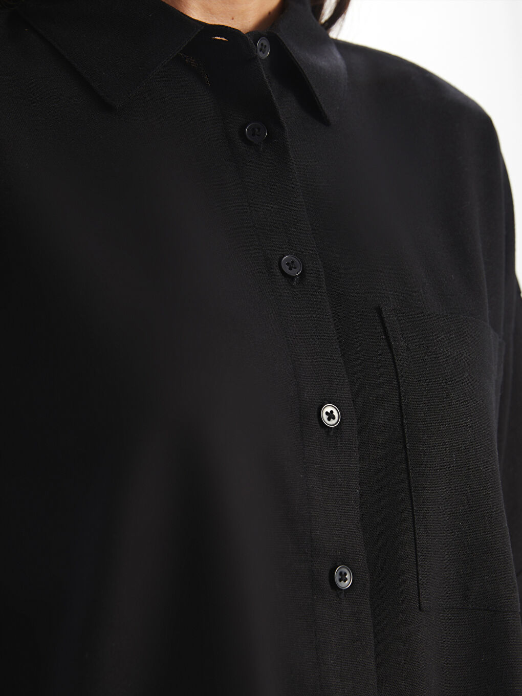 Plain Oversize Crop Linen Blend Women's Shirt -S4II90Z8-CVL