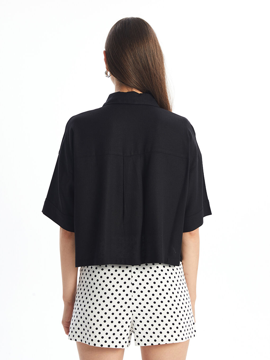 Plain Oversize Crop Linen Blend Women's Shirt -S4II90Z8-CVL