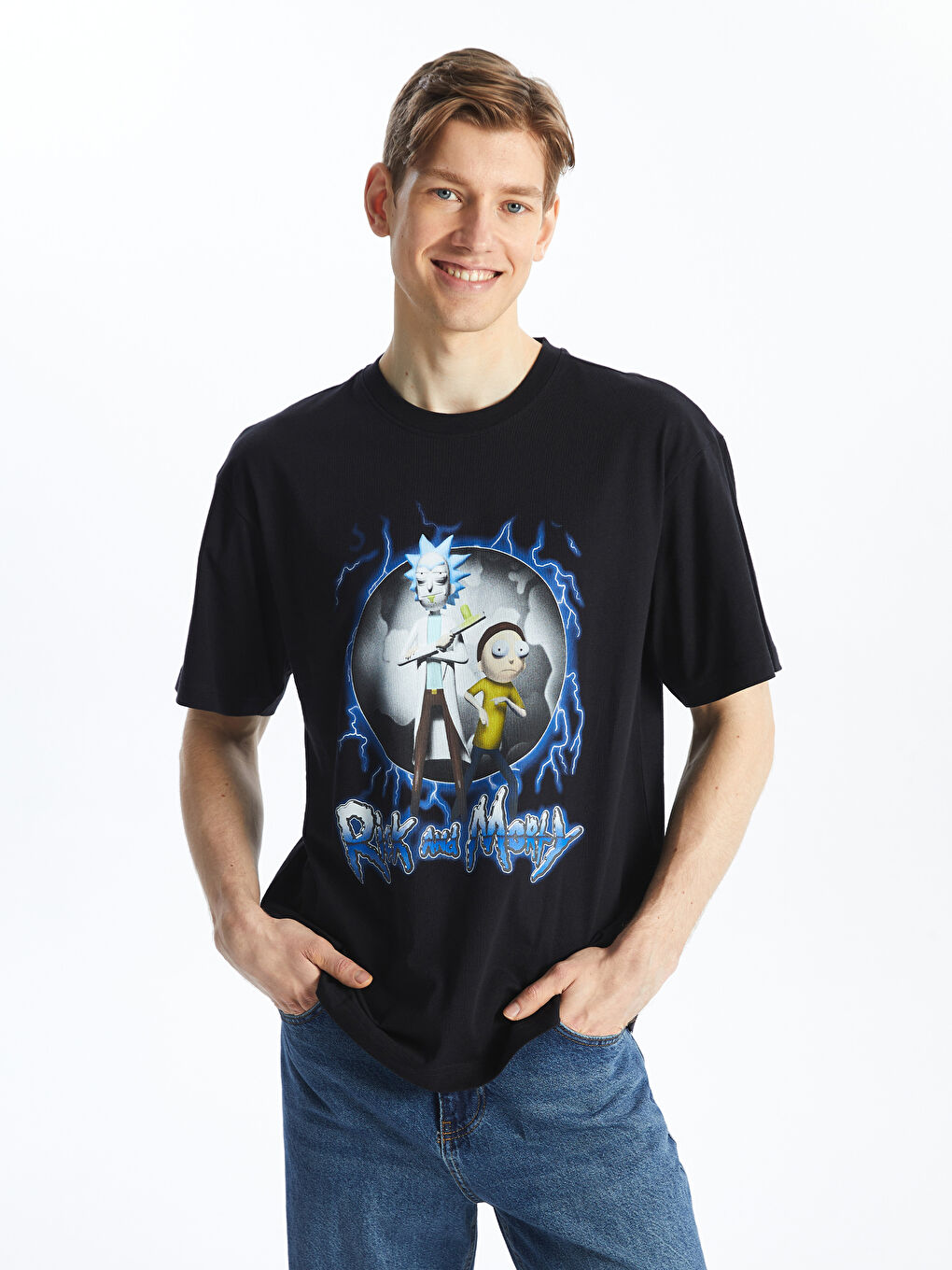 XSIDE Bisiklet Yaka Kısa Kollu Rick and Morty Baskılı Penye Erkek Tişört -S4II94Z8-CVL