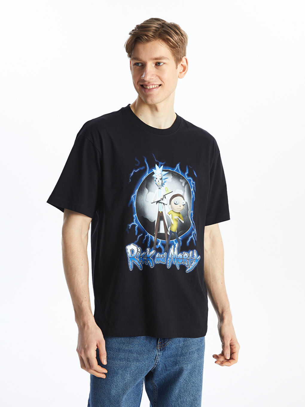 XSIDE Bisiklet Yaka Kısa Kollu Rick and Morty Baskılı Penye Erkek Tişört -S4II94Z8-CVL