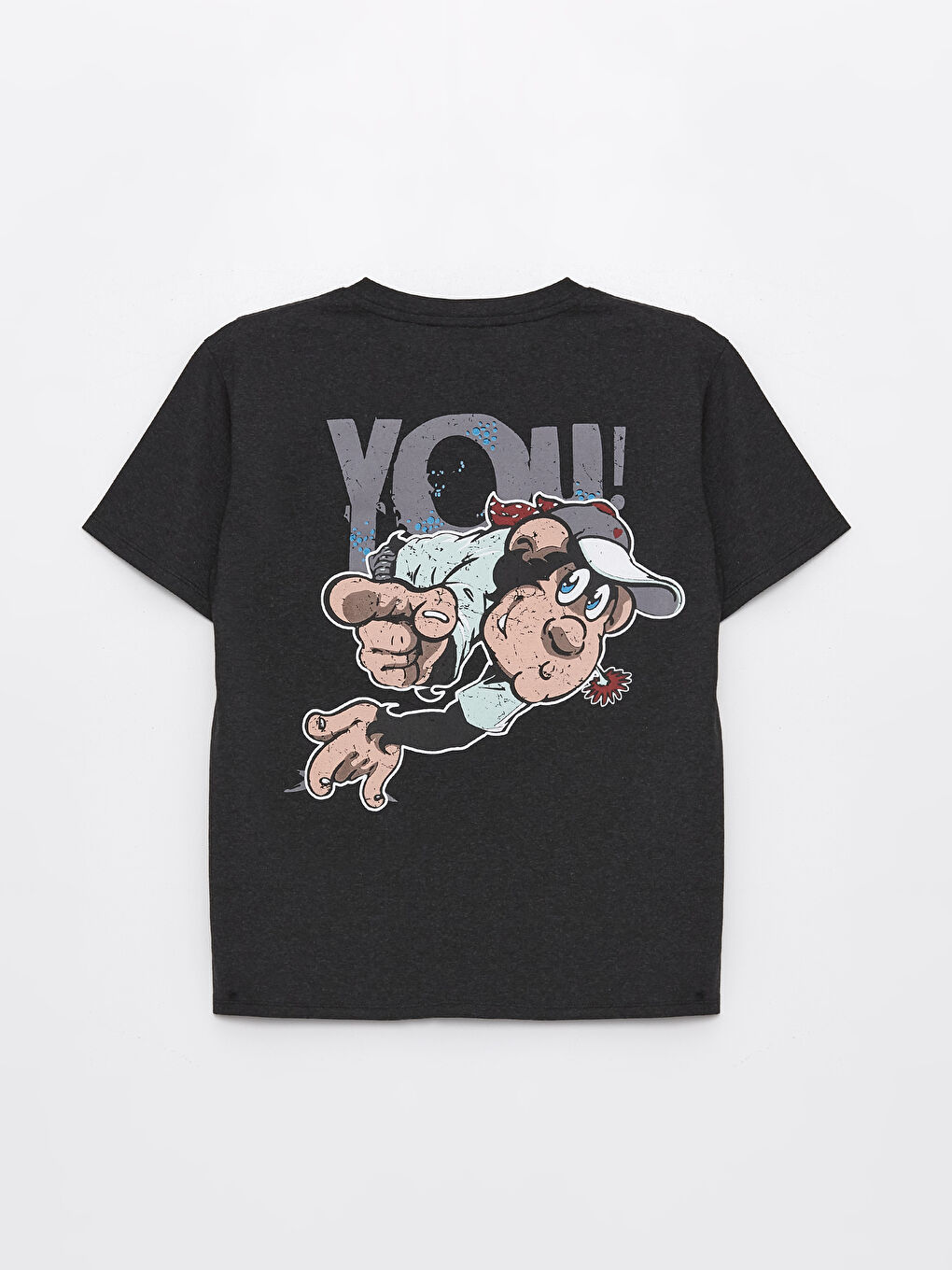 Antrasit Nostaljik Maymun Baskılı Kadın Tişört-6