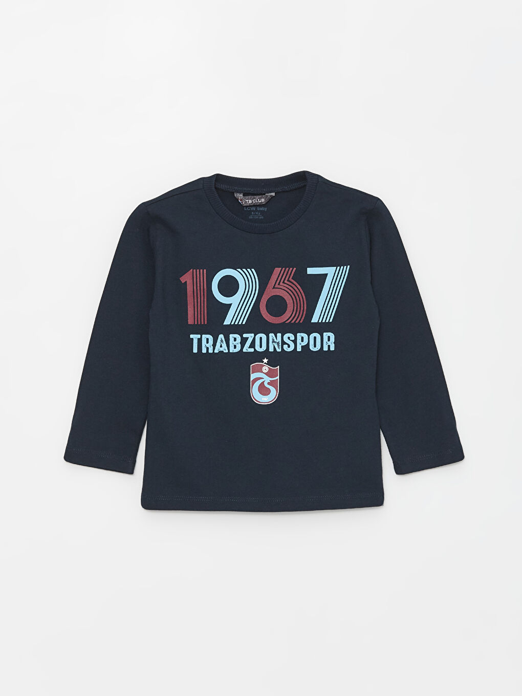 Lacivert Bisiklet Yaka Uzun Kollu Trabzon Baskılı Erkek Bebek Tişört