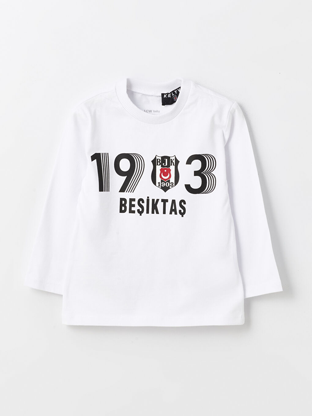 Beyaz Bisiklet Yaka Beşiktaş Baskılı Erkek Çocuk Tişört