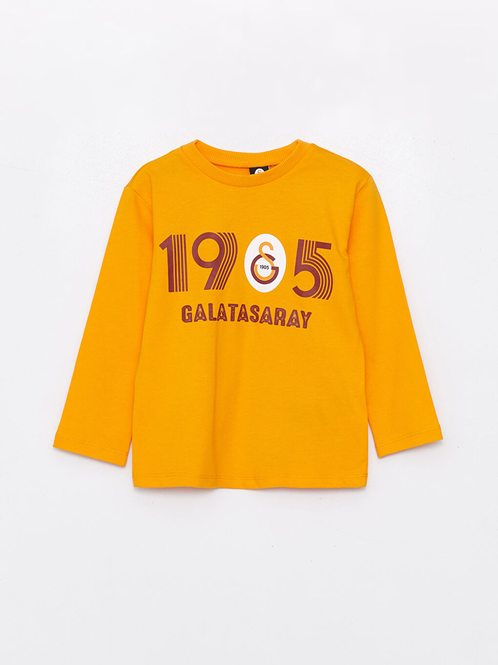 Sarı Bisiklet Yaka Uzun Kollu Galatasaray Baskılı Erkek Bebek Tişört