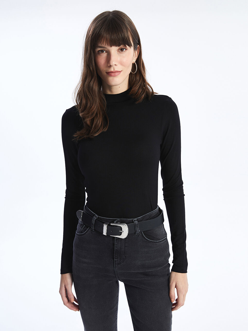 LCWAIKIKI Basic Funnel Neck Plain Long Sleeve Women's T-Shirt -S4IK65Z8-CVL