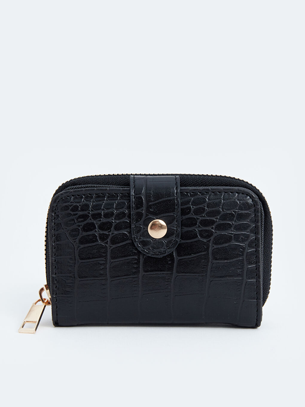 Siyah Deri Görünümlü Kroko Desenli Kadın Cüzdan