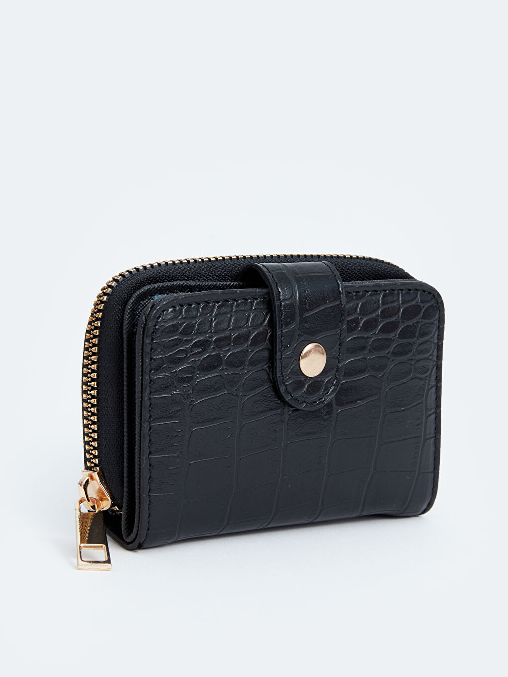 Siyah Deri Görünümlü Kroko Desenli Kadın Cüzdan-1