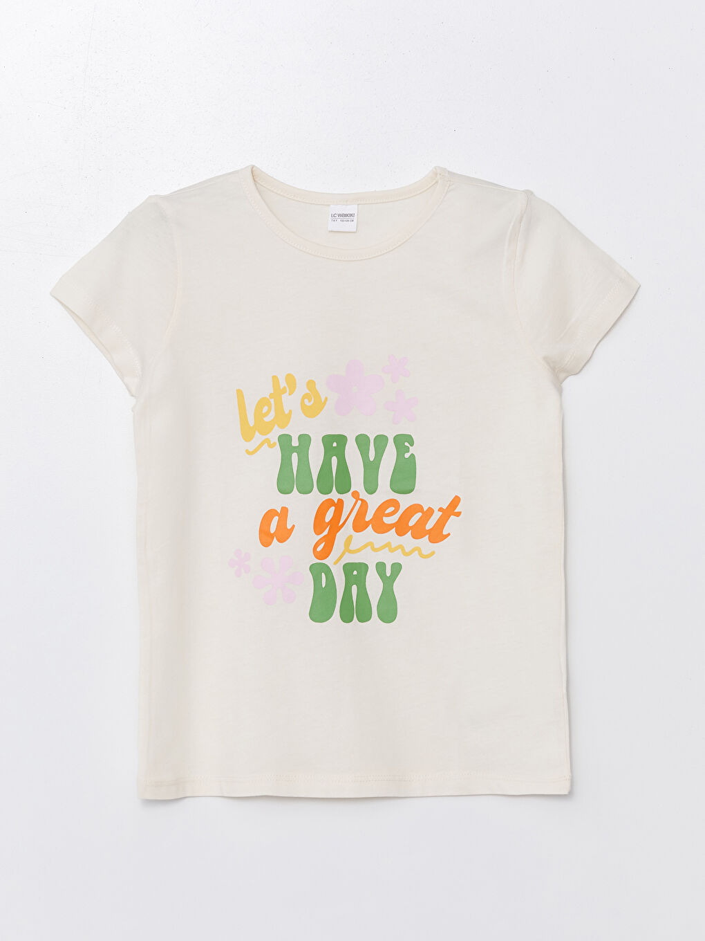 Ekru Bisiklet Yaka Baskılı Kız Çocuk Pijama Üst