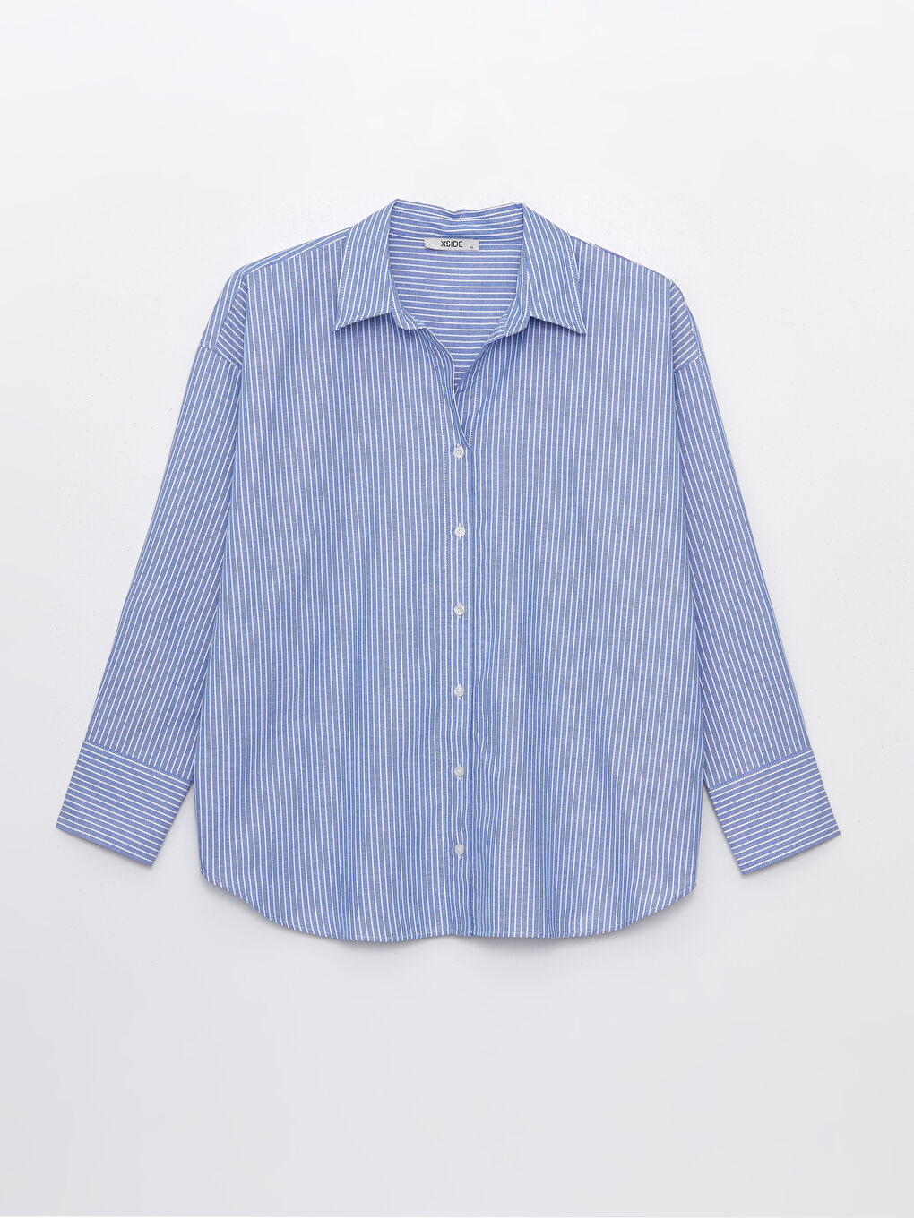 Mavi Çizgili Oversize Poplin Kadın Gömlek-5