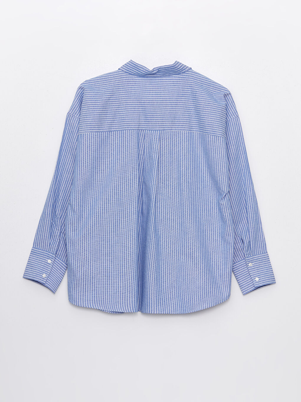 Mavi Çizgili Oversize Poplin Kadın Gömlek-6