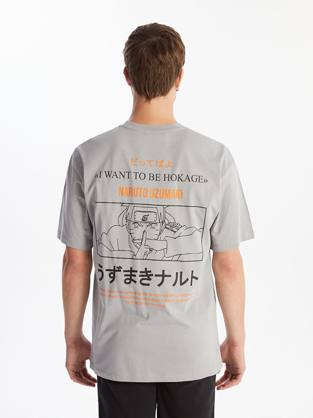 XSIDE Gri Bisiklet Yaka Kısa Kollu Naruto Baskılı Penye Erkek Tişört - 4