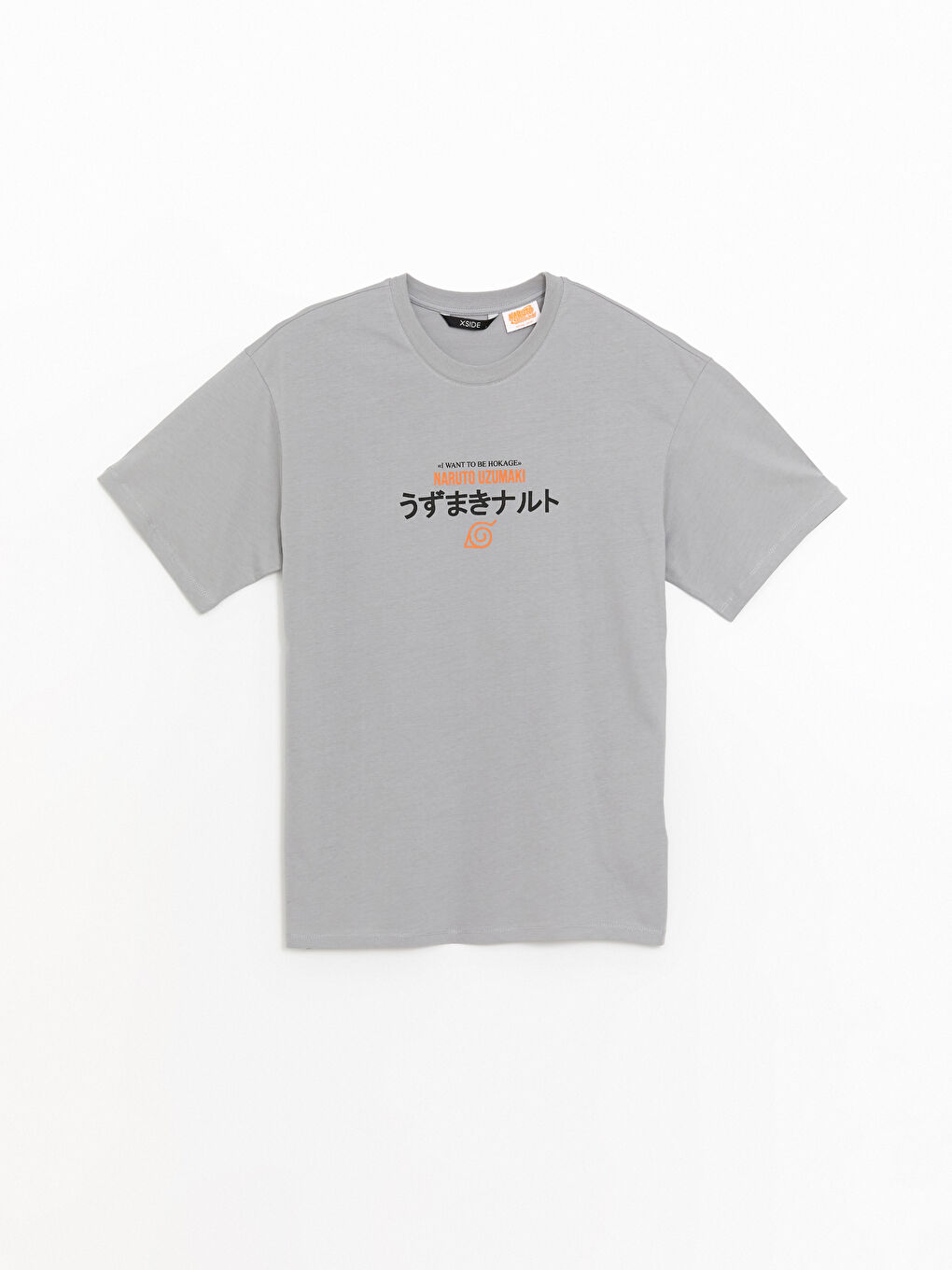 XSIDE Gri Bisiklet Yaka Kısa Kollu Naruto Baskılı Penye Erkek Tişört - 5