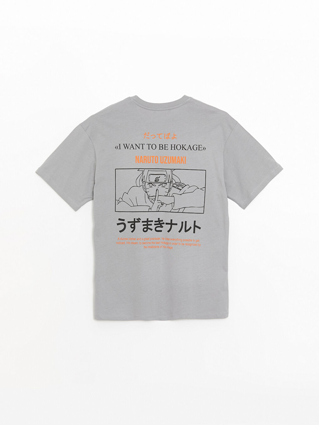 XSIDE Gri Bisiklet Yaka Kısa Kollu Naruto Baskılı Penye Erkek Tişört - 6