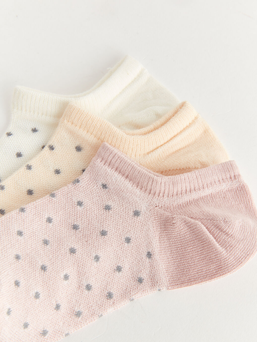 Pembe Puantiyeli Kadın Patik Çorap 3'lü-2