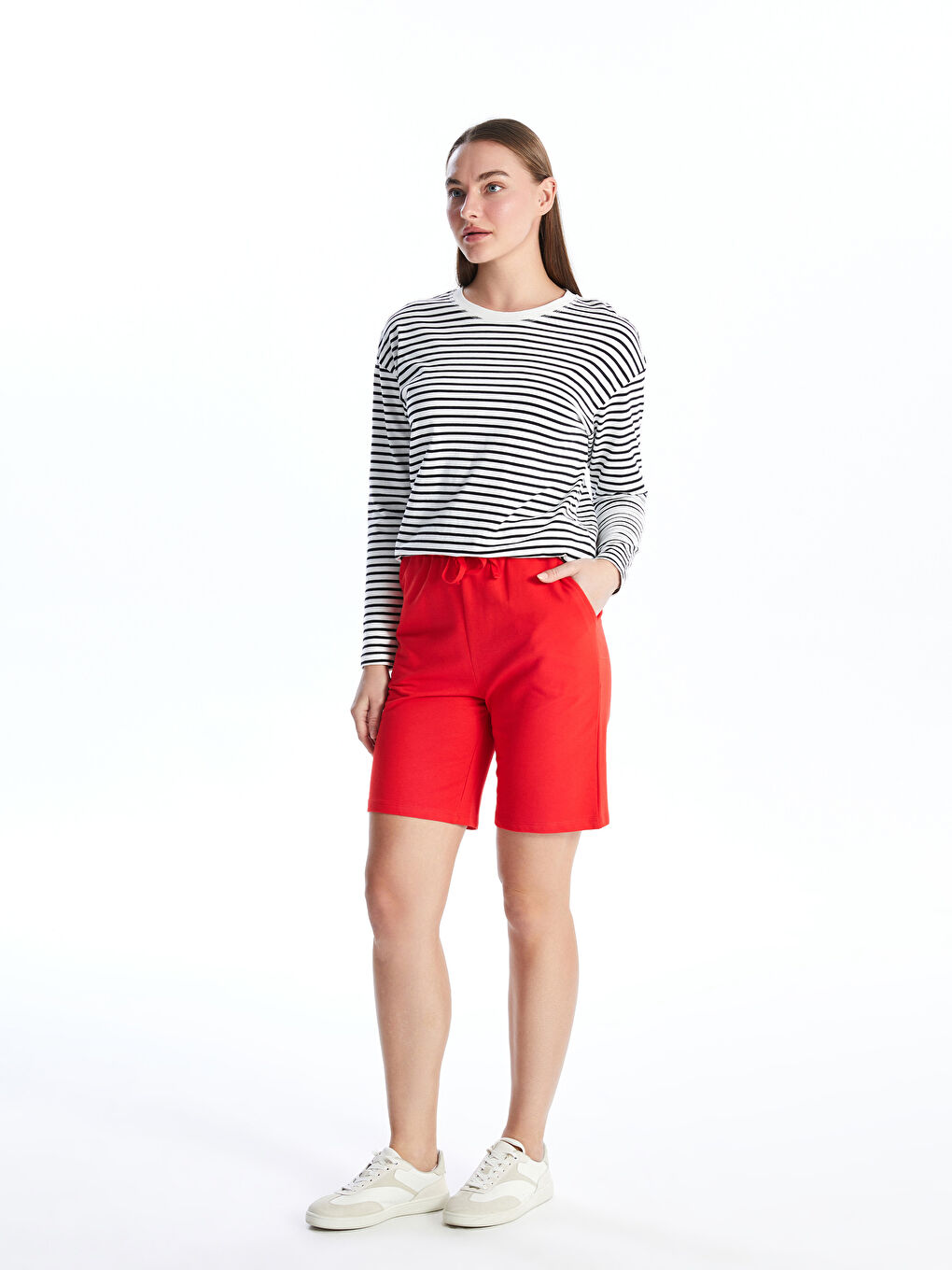 Women's Elasticated Waist Plain Shorts -S4IM46Z8-GYE