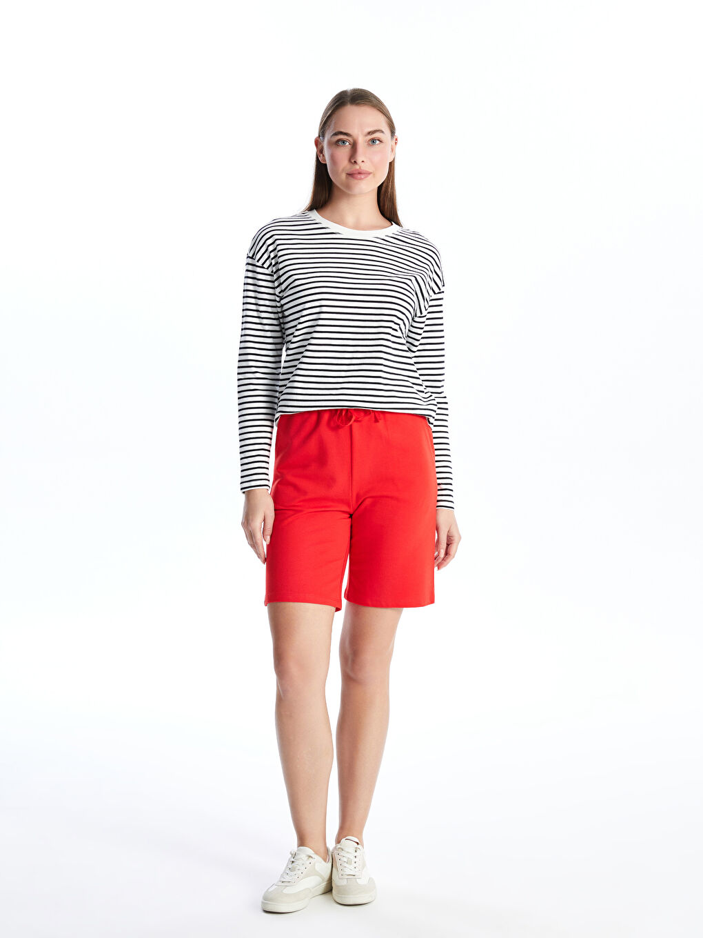 Women's Elasticated Waist Plain Shorts -S4IM46Z8-GYE