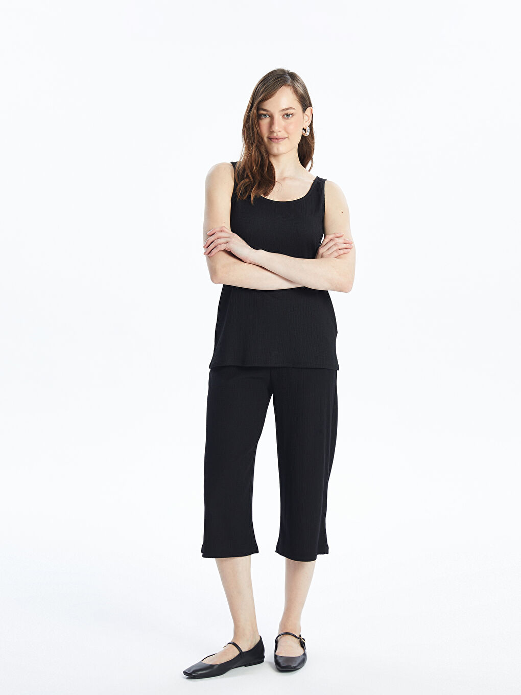 Women's Elasticated Waist Plain Capri -S4IM53Z8-CVL