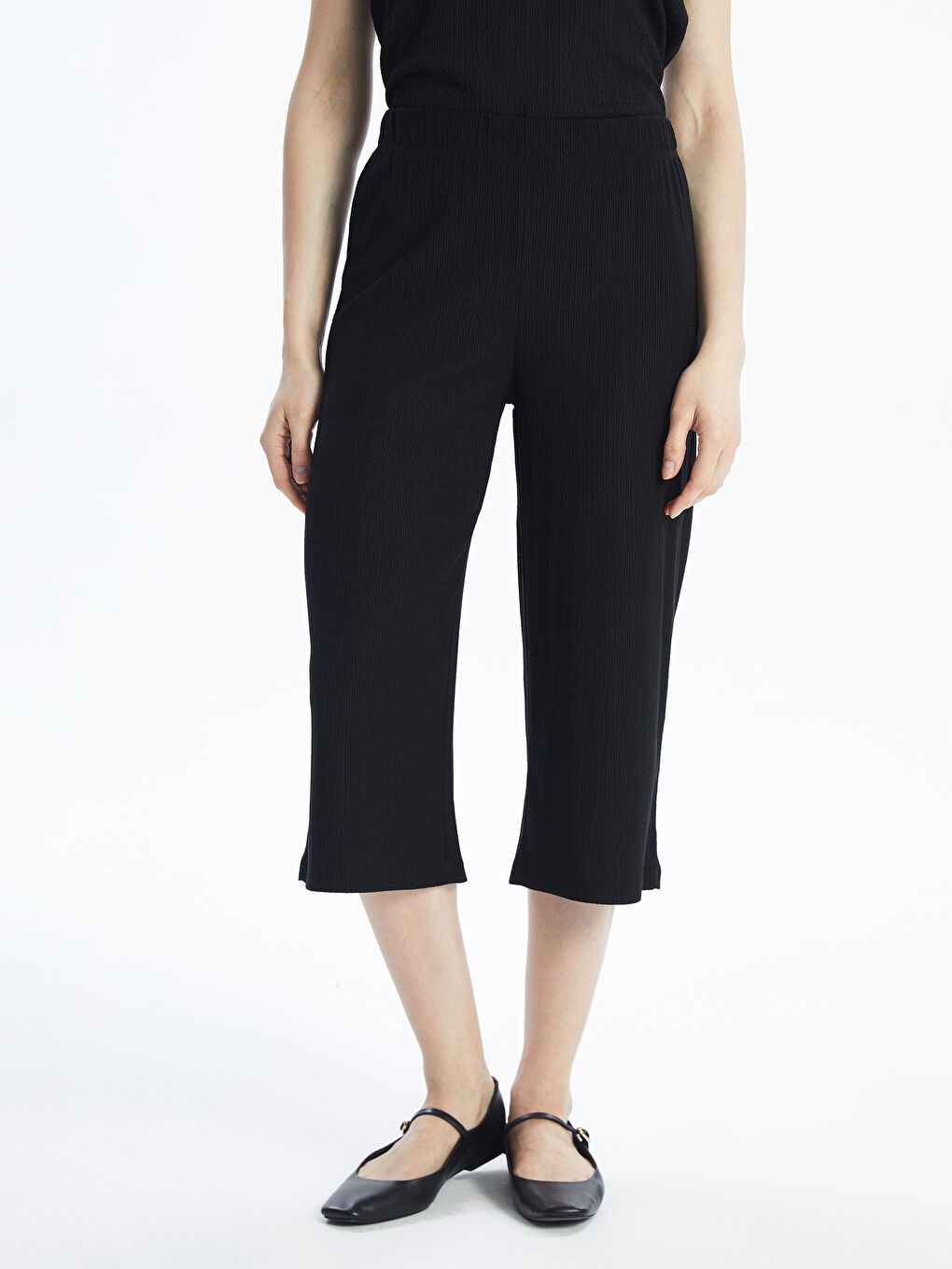 Women's Elasticated Waist Plain Capri -S4IM53Z8-CVL