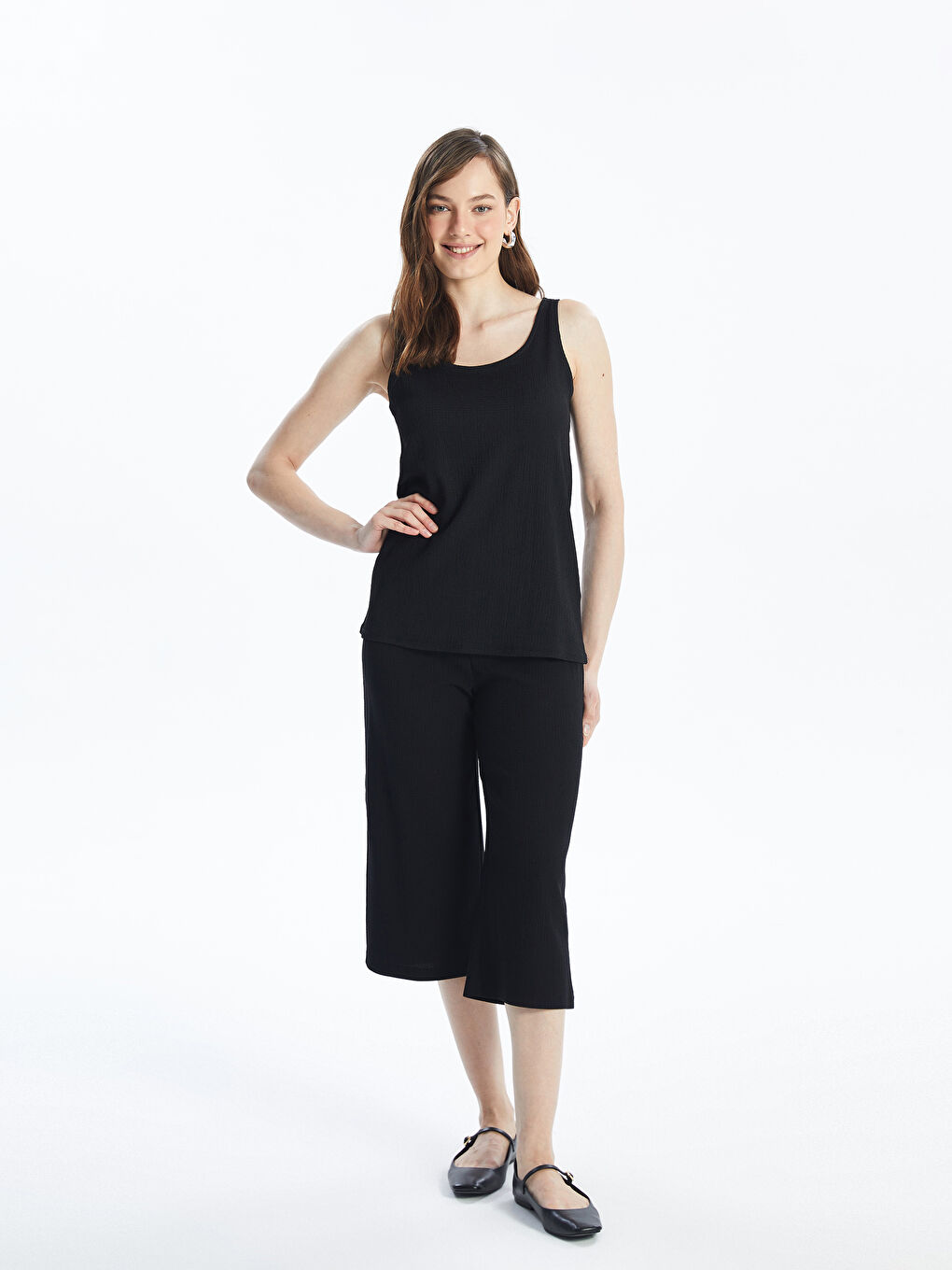 Women's Elasticated Waist Plain Capri -S4IM53Z8-CVL