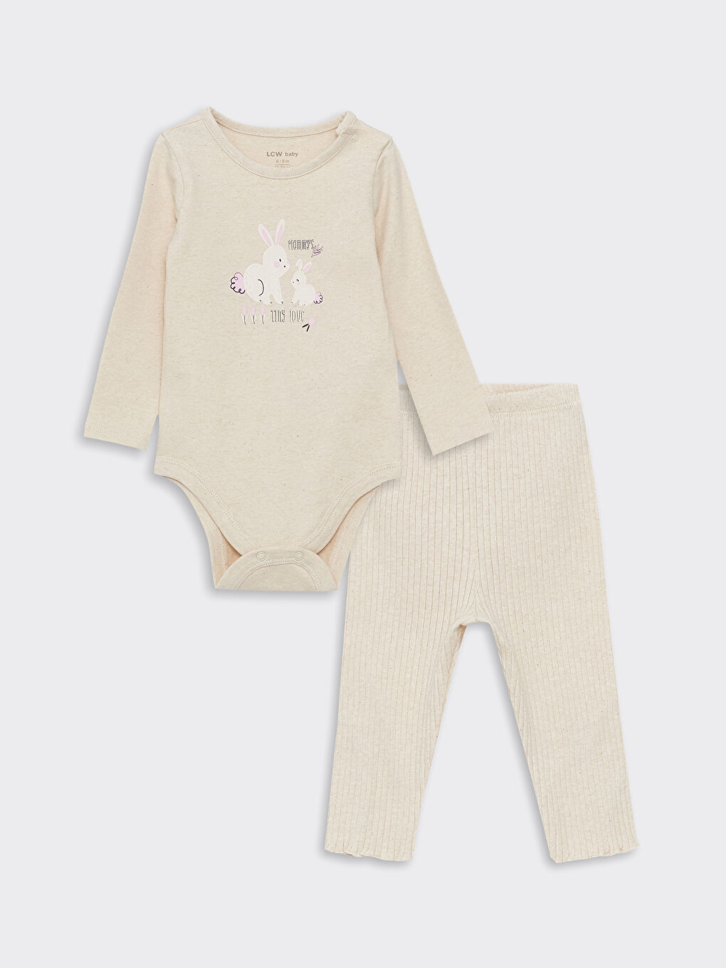 Комплект Боди с Кнопками и Леггинсы для Девочек с Длинным Рукавом и Принтом, 2 шт., Круглый Вырез