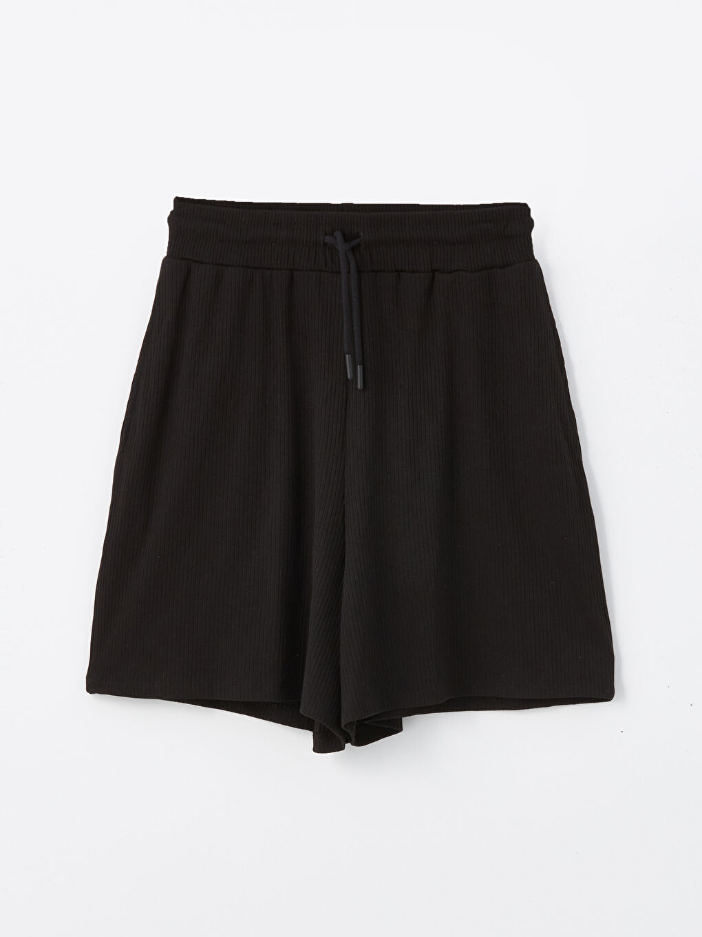 Siyah Kadın Beli Lastikli Düz Şort-4