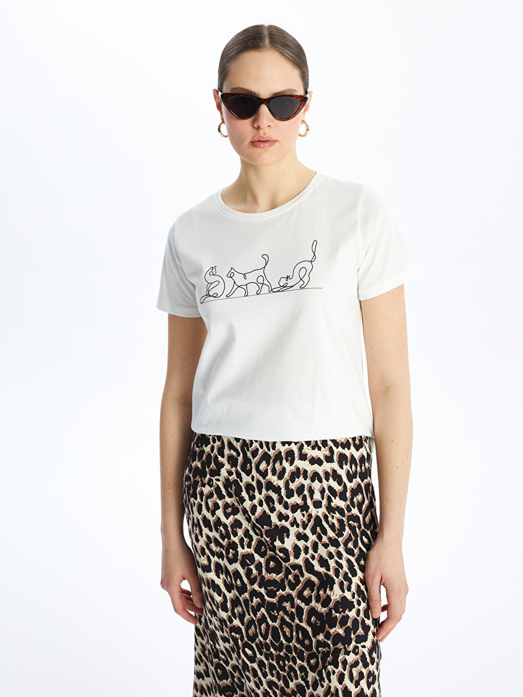 Crew Neck Printed Short Sleeve Women's T-shirt -S4IN06Z8-R9J
