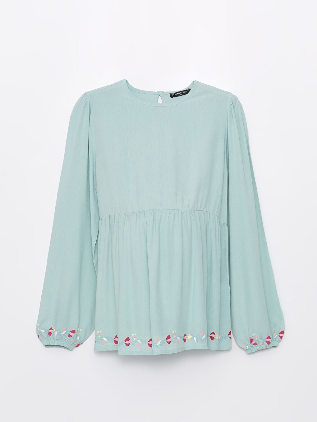 LCW ECO Pastel Yeşil Bisiklet Yaka Nakışlı Uzun Kollu Hamile Tunik - 5