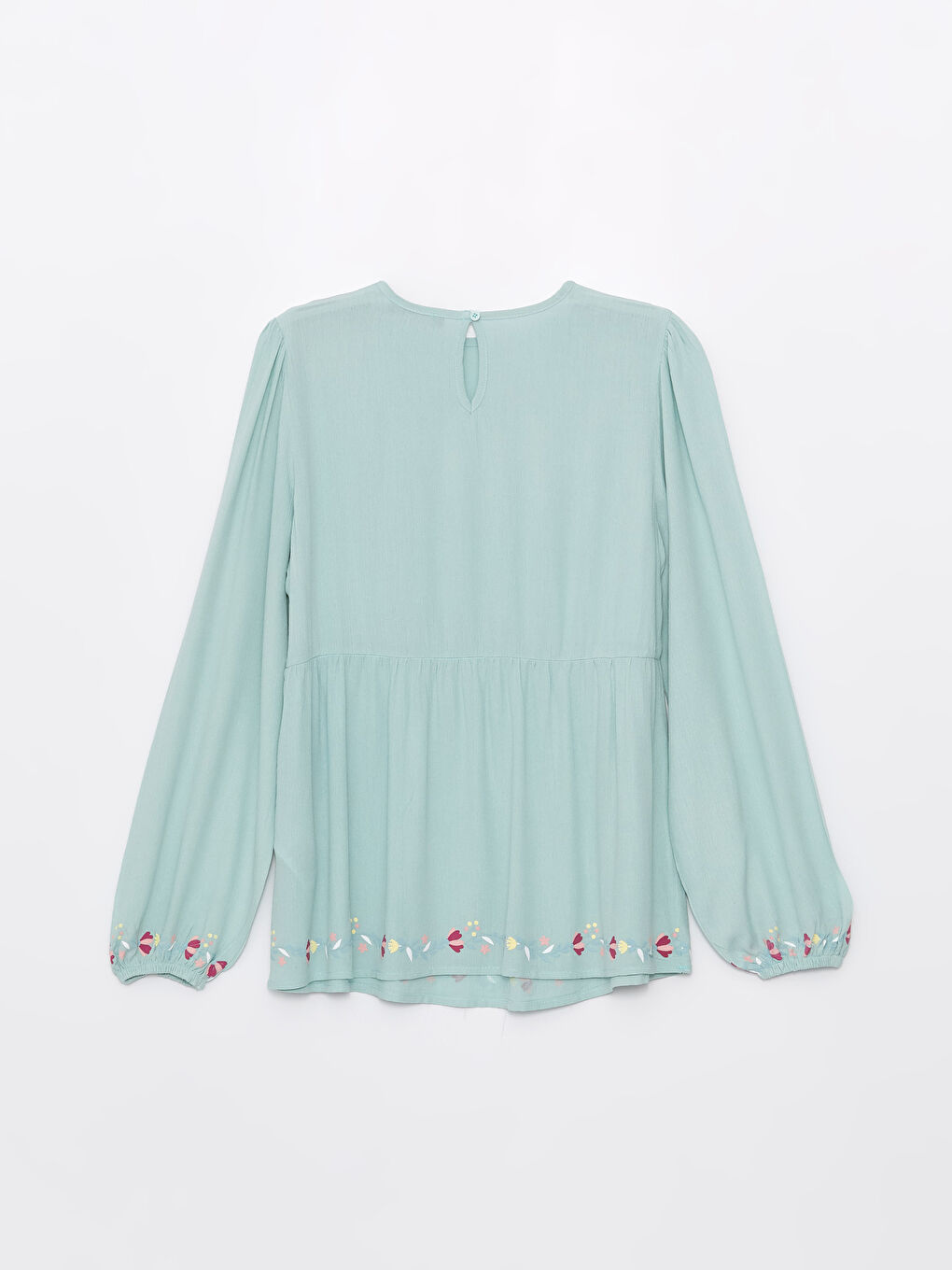 LCW ECO Pastel Yeşil Bisiklet Yaka Nakışlı Uzun Kollu Hamile Tunik - 6